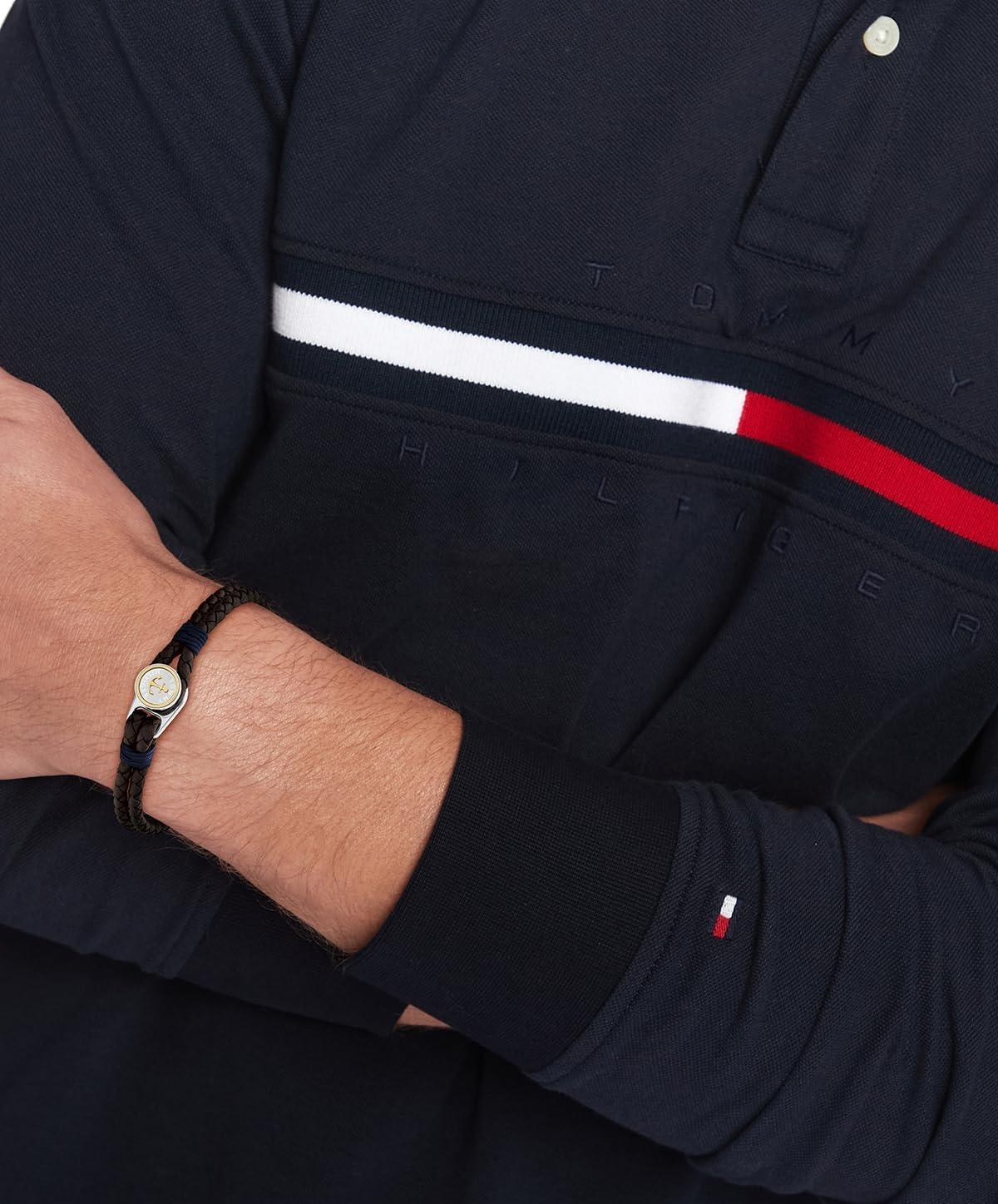imageTommy Hilfiger Mens Leather Rope Bracelet with Button Closure
