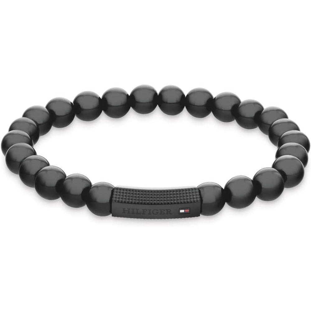 imageTommy Hilfiger Mens Jewelry Black Beaded Bracelet Stretchy 180 mm Classic and Casual Gifts for Men