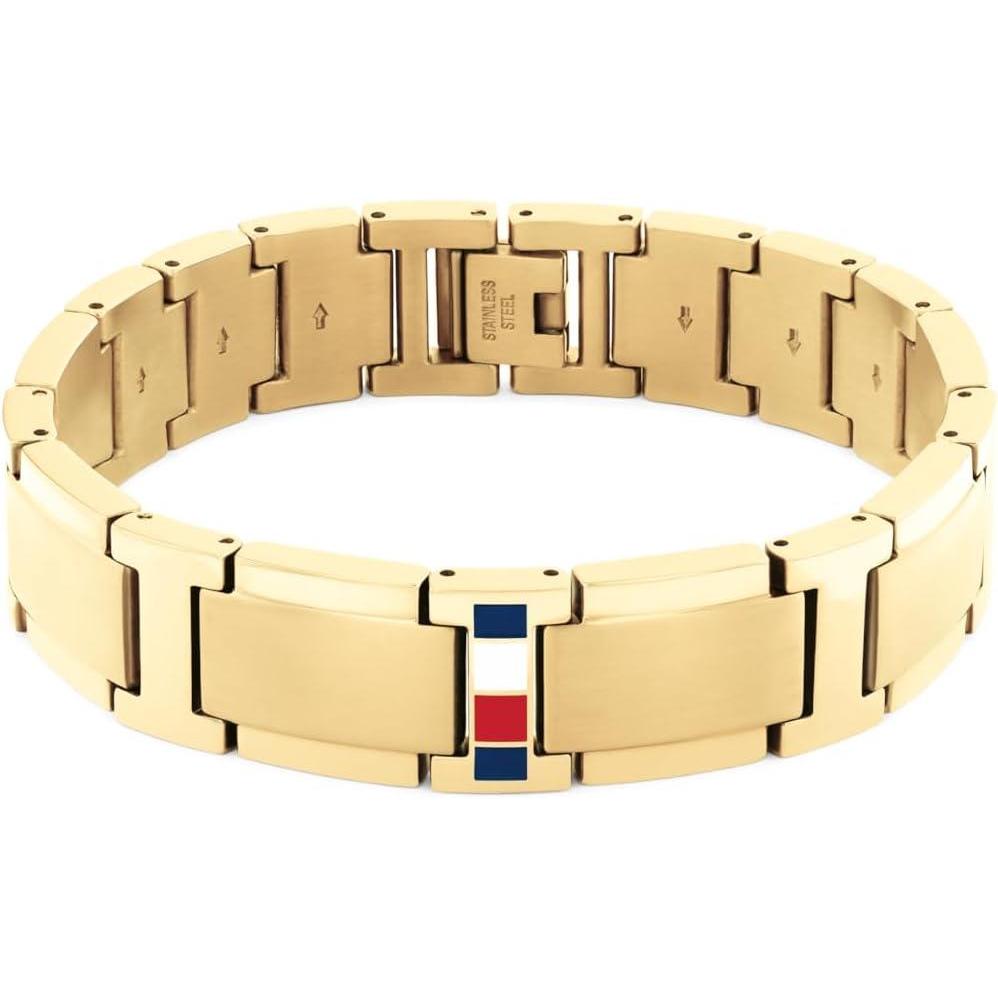 imageTommy Hilfiger Mens Jewelry Link Chain Bracelet Bold Style FoldOver Clasp Enamel Stripe Detail Adjustable Stainless Steel Accessory for Him