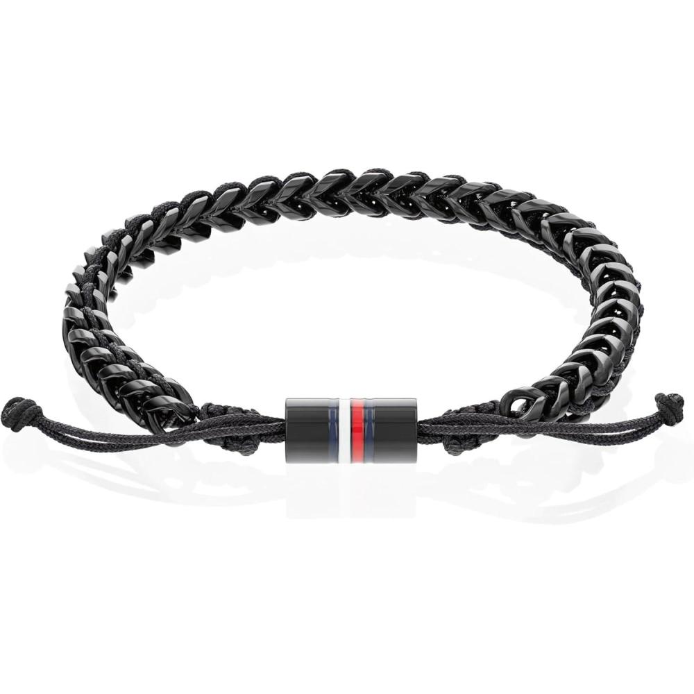 imageTommy Hilfiger Mens Jewelry Stainless Steel Adjustable Rope Bracelet A Fusion of Metal and BraidsBlack