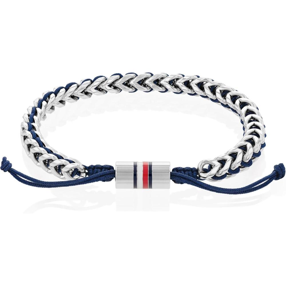 imageTommy Hilfiger Mens Jewelry Stainless Steel Adjustable Rope Bracelet A Fusion of Metal and BraidsNavy