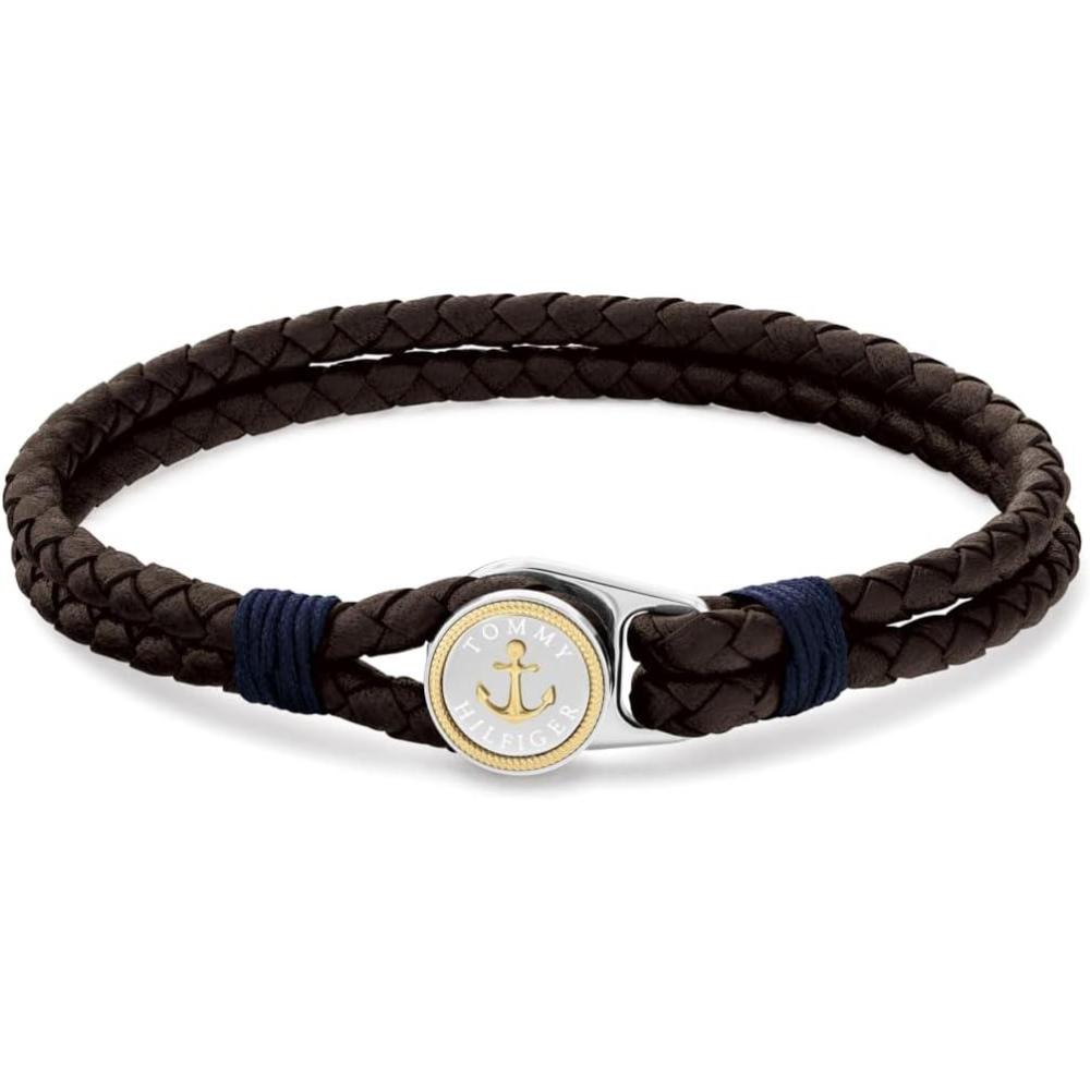imageTommy Hilfiger Mens Leather Rope Bracelet with Button Closure