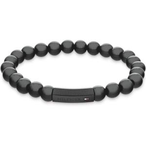 Tommy Hilfiger Men’s Jewelry – Black Beaded Bracelet – Stretchy – 180 mm – Classic and Casual – Gifts for Men