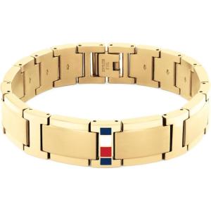 Tommy Hilfiger Men’s Jewelry – Link Chain Bracelet – Bold Style, Fold-Over Clasp, Enamel Stripe Detail – Adjustable – Stainless Steel Accessory for Him