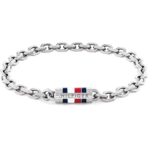Tommy Hilfiger Men’s Jewelry – Slim Chain Bracelet – Magnetic Clasp, Enamel Stripe Detail – Stainless Steel – Modern Layering Style, Gift for Him
