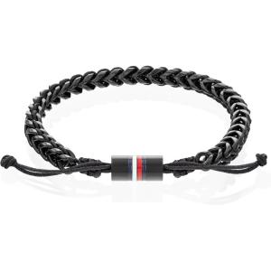 Tommy Hilfiger Men’s Jewelry Stainless Steel Adjustable Rope Bracelet – A Fusion of Metal and Braids(Black)