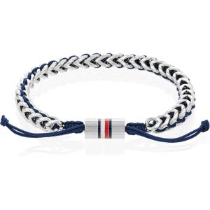 Tommy Hilfiger Men’s Jewelry Stainless Steel Adjustable Rope Bracelet – A Fusion of Metal and Braids(Navy)