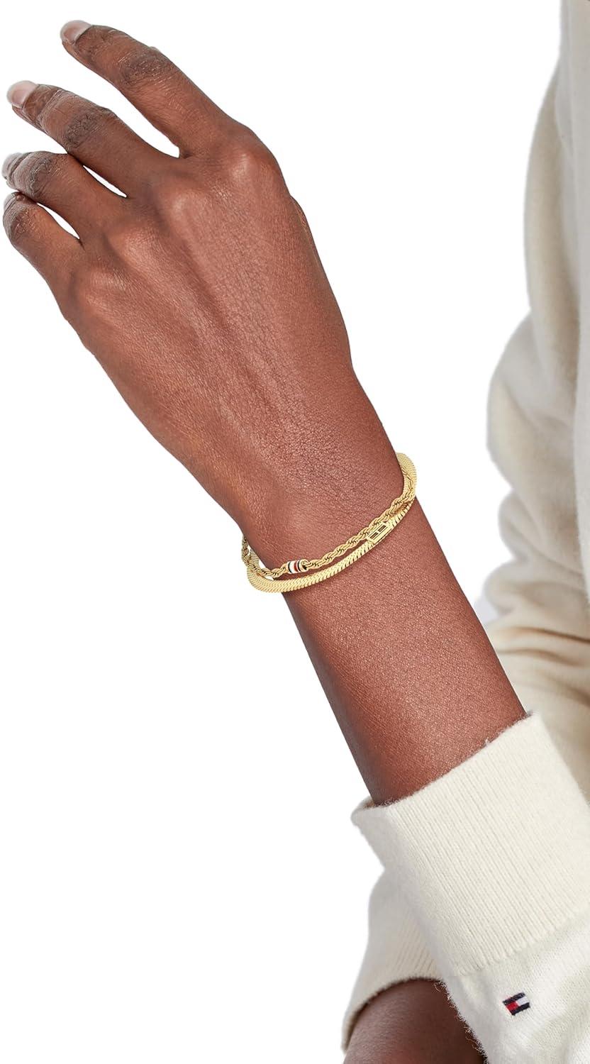 imageTommy Hilfiger Womens Jewelry Double Chain Bracelet Skeleton Flag Detail Lobster Clasp Adjustable Timeless Feminine Style Gift for Her
