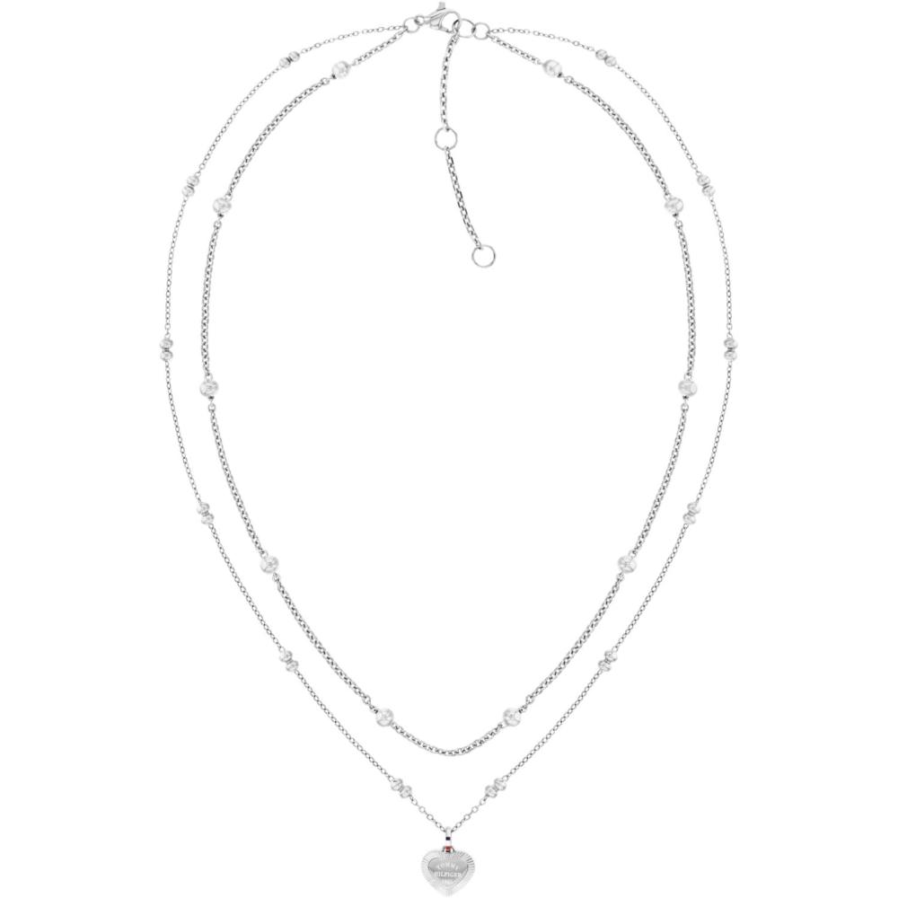 imageTommy Hilfiger Womens Double Chain Heart Necklace with Enamel Stripe