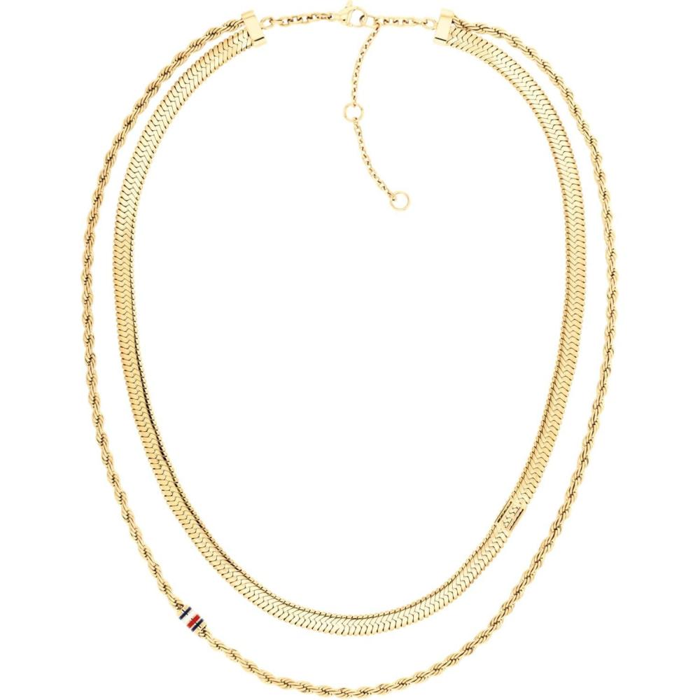 imageTommy Hilfiger Womens Jewelry Necklace Double Chain with Enamel Stripe and Skeleton Flag Detail Layered Look Adjustable Fashion Accessory Gift for Her