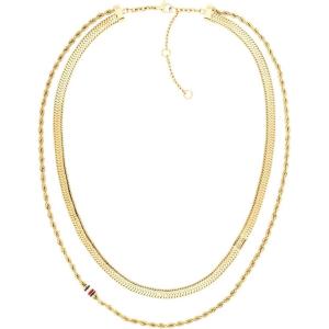 Tommy Hilfiger Women’s Jewelry Necklace, Double Chain with Enamel Stripe and Skeleton Flag Detail, Layered Look, Adjustable, Fashion Accessory, Gift for Her