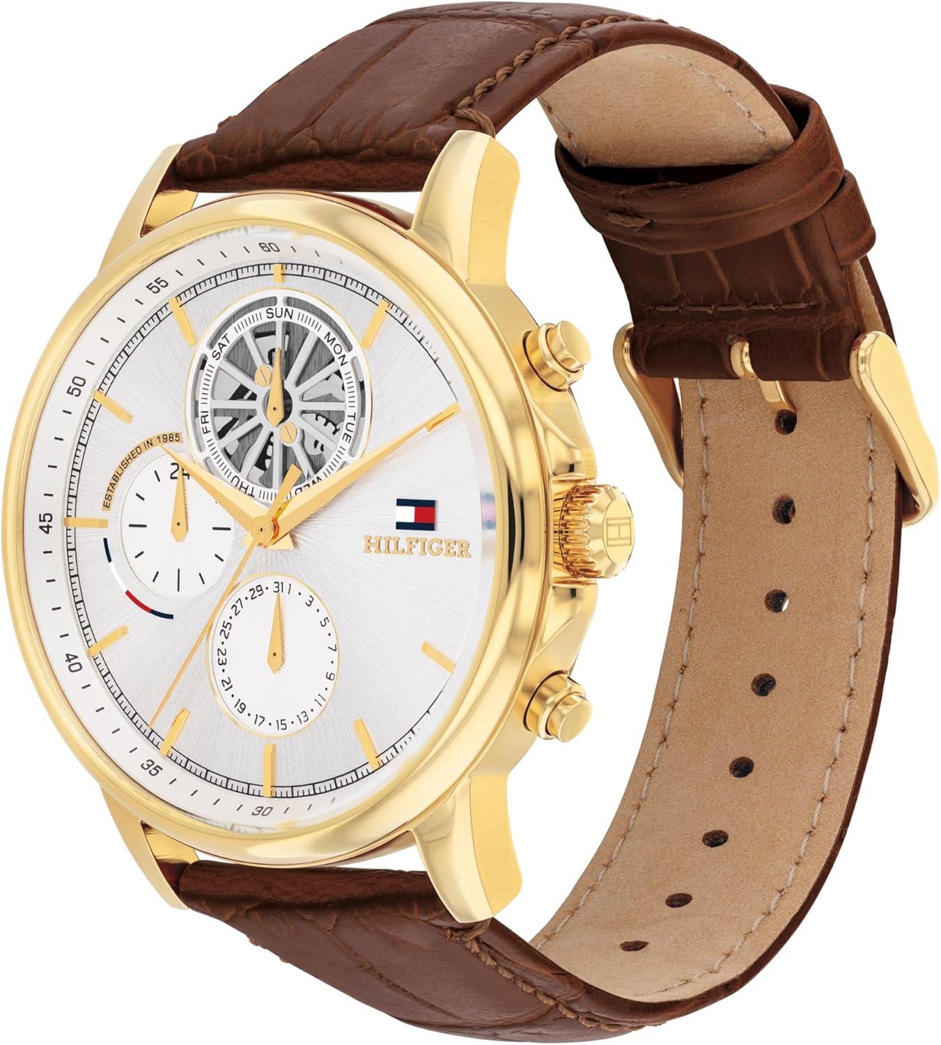 imageTommy Hilfiger Classic MultiFunction Quartz Watch Leather Strap Wristwatch for Men Water Resistant Up to 5 ATM50 Meters Premium Fashion for Everyday Wear 44mm
