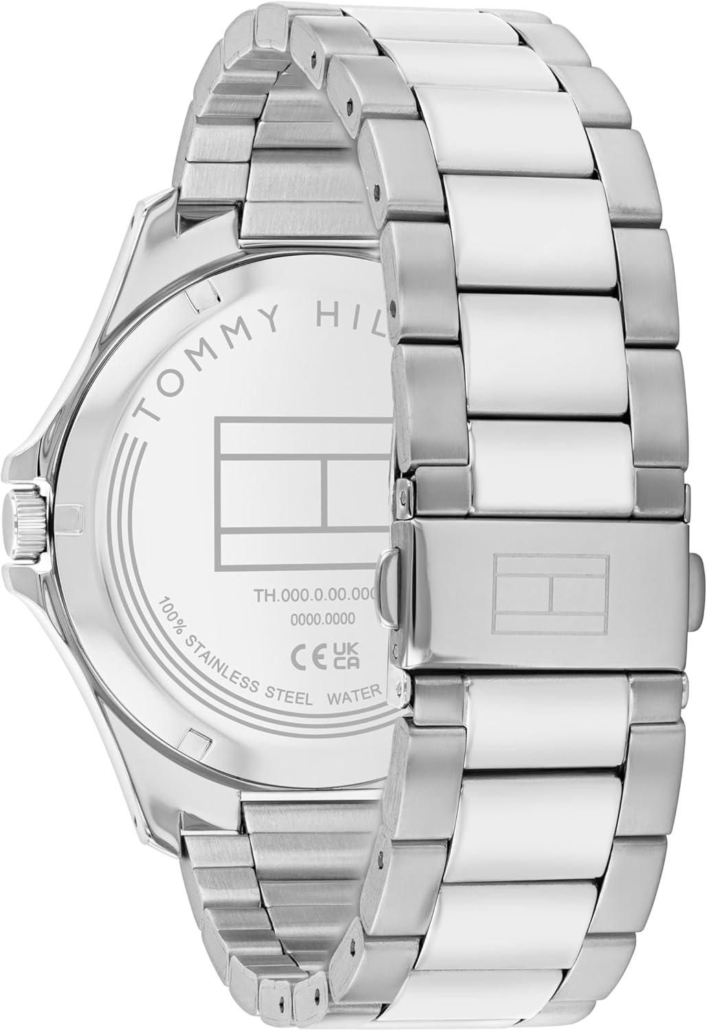 imageTommy Hilfiger Mens 3H Quartz Watch Stainless Steel Bracelet Water Resistant 3 ATM Modern and Stylish Timepiece Gift for Him 42mmSilverBlue
