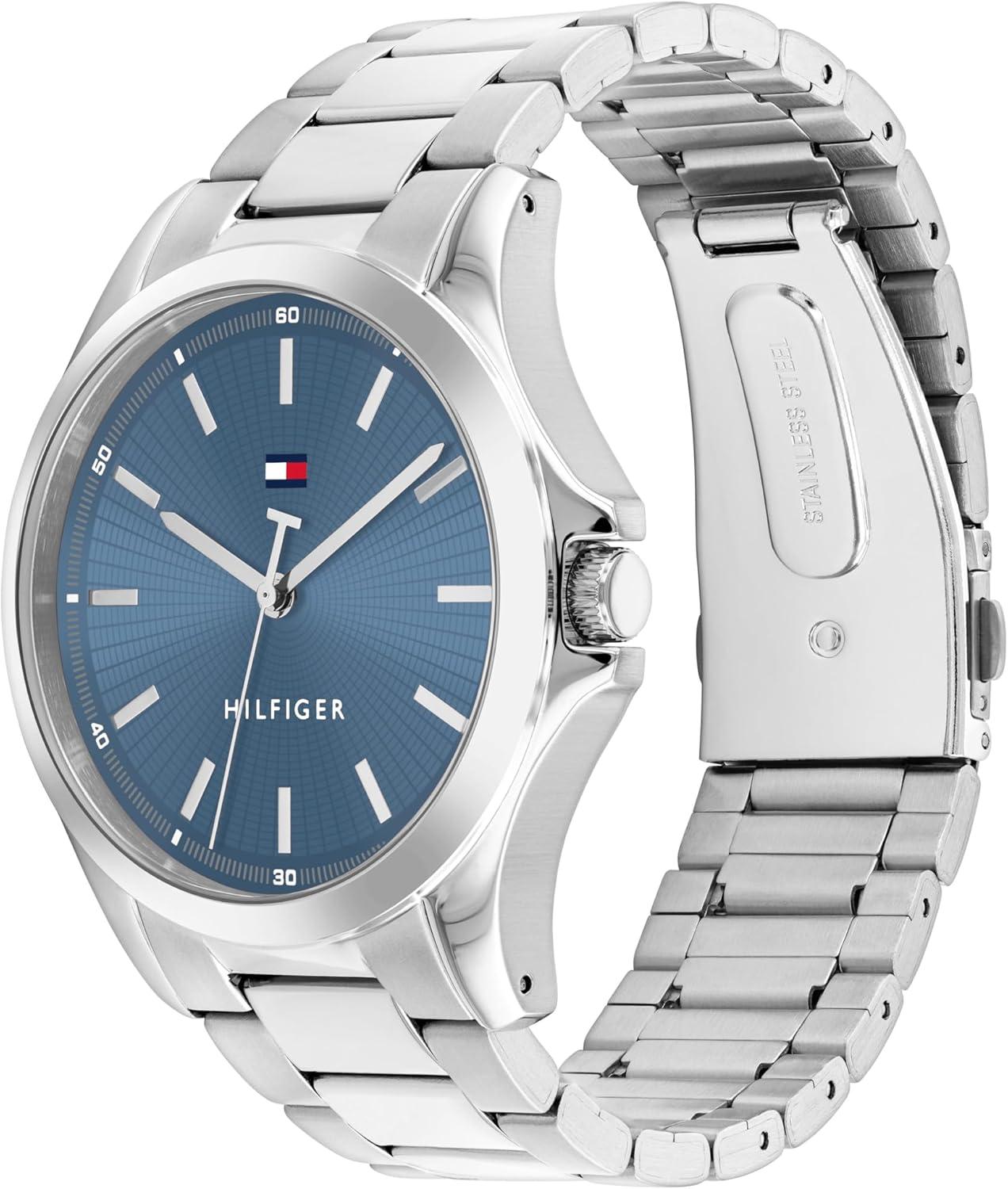 imageTommy Hilfiger Mens 3H Quartz Watch Stainless Steel Bracelet Water Resistant 3 ATM Modern and Stylish Timepiece Gift for Him 42mmSilverBlue