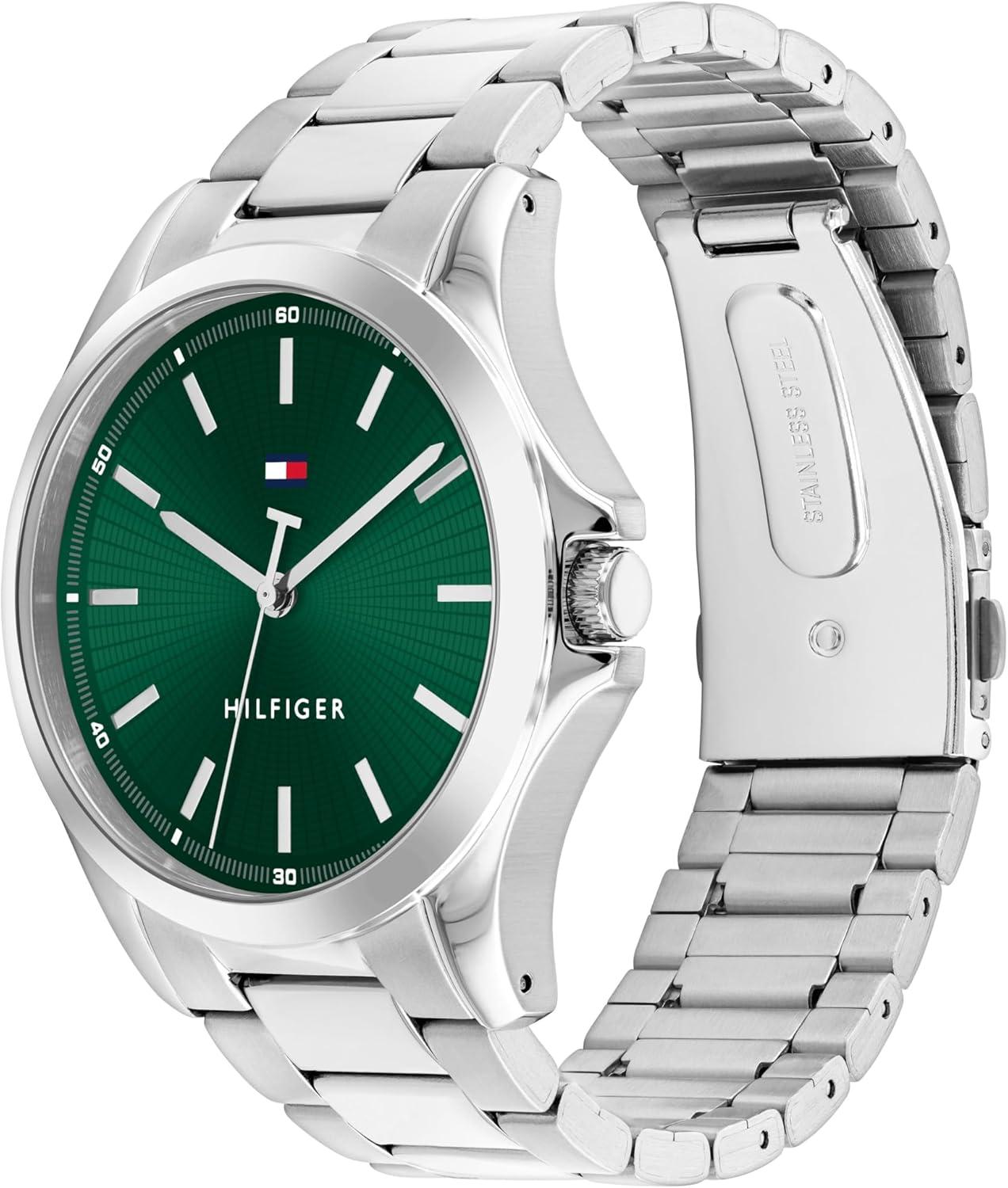 imageTommy Hilfiger Mens 3H Quartz Watch Stainless Steel Bracelet Water Resistant 3 ATM Modern and Stylish Timepiece Gift for Him 42mmSilverGreen