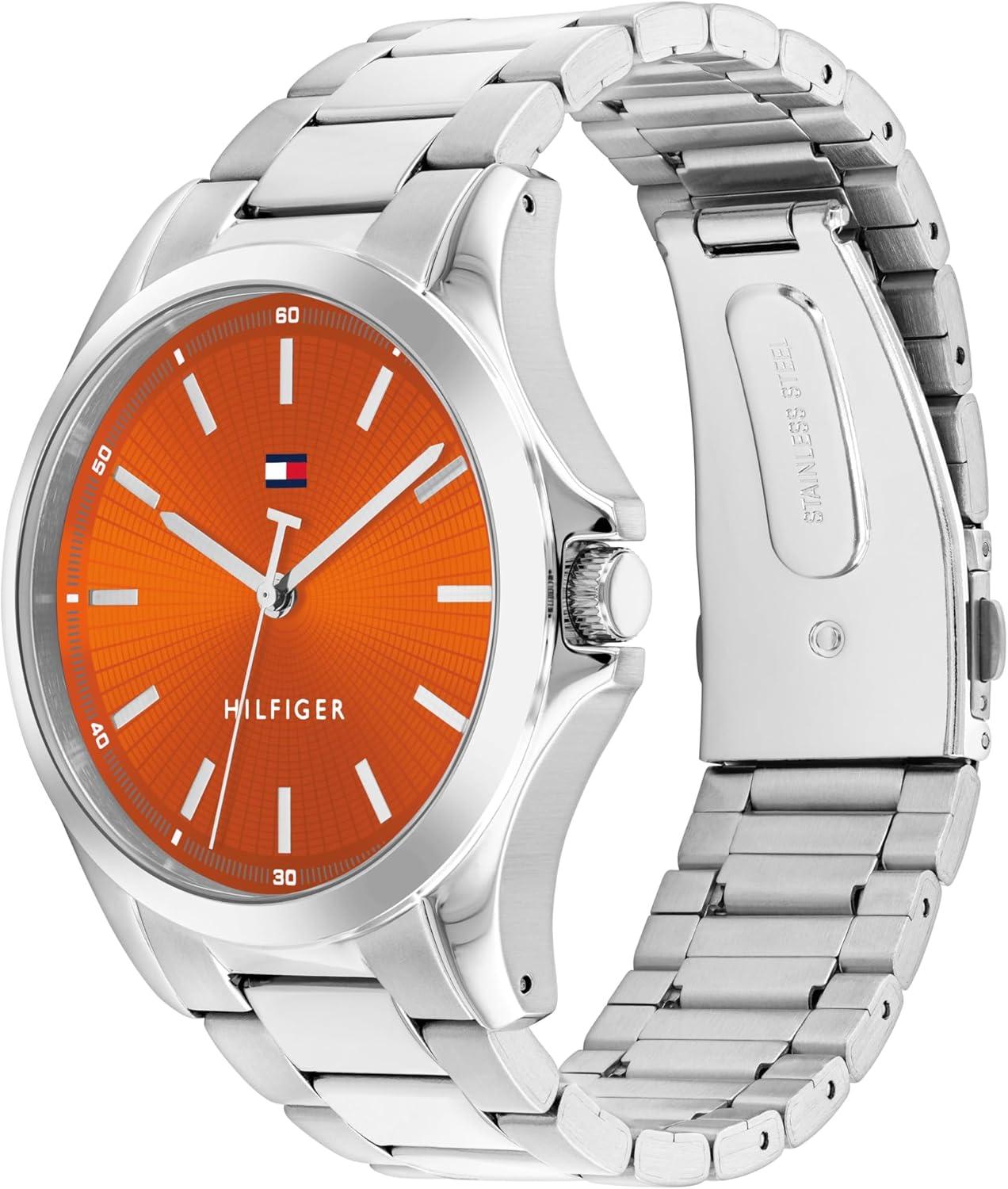 imageTommy Hilfiger Mens 3H Quartz Watch Stainless Steel Bracelet Water Resistant 3 ATM Modern and Stylish Timepiece Gift for Him 42mmSilverOrange