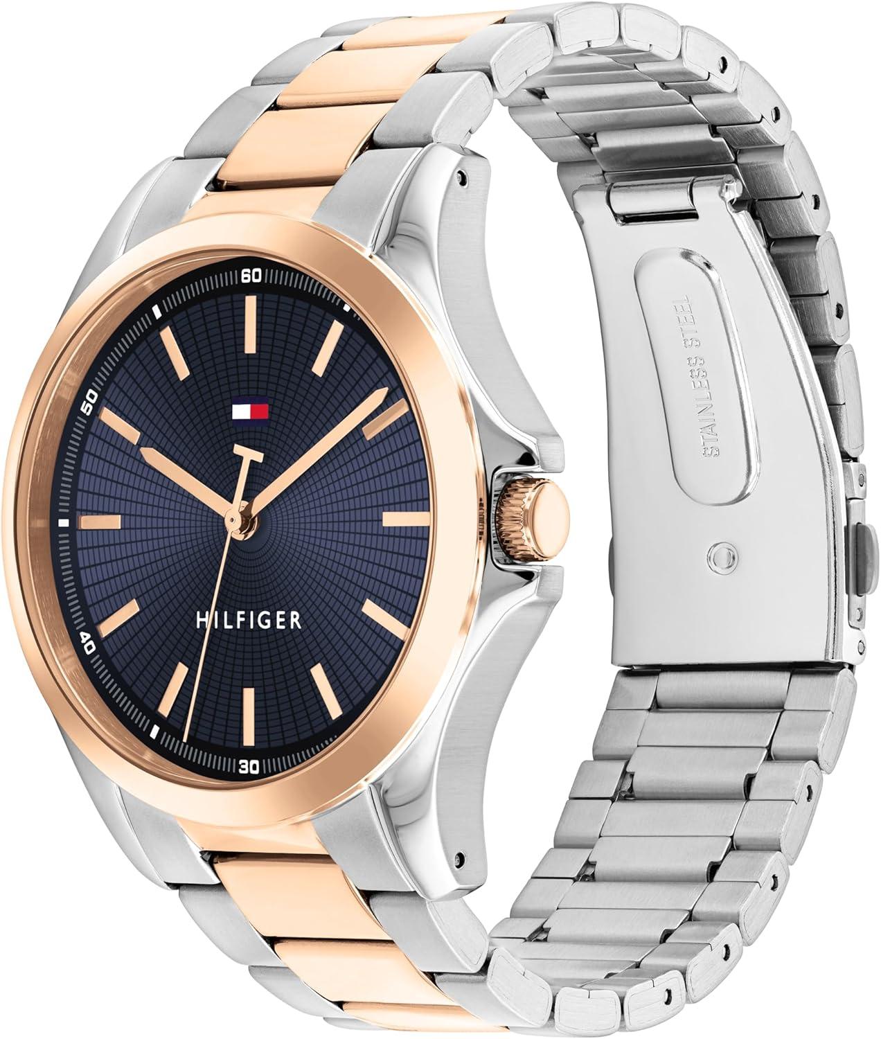 imageTommy Hilfiger Mens 3H Quartz Watch Stainless Steel Bracelet Water Resistant 3 ATM Modern and Stylish Timepiece Gift for Him 42mmTwo Tone Blue