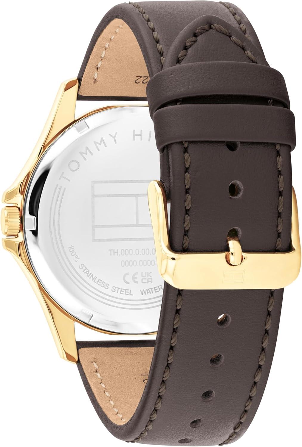 imageTommy Hilfiger Mens 3Hand Quartz Watch 42mm Case Leather Strap 3 ATM Water Resistant Modern Everyday Timepiece Gift for HimBrown White