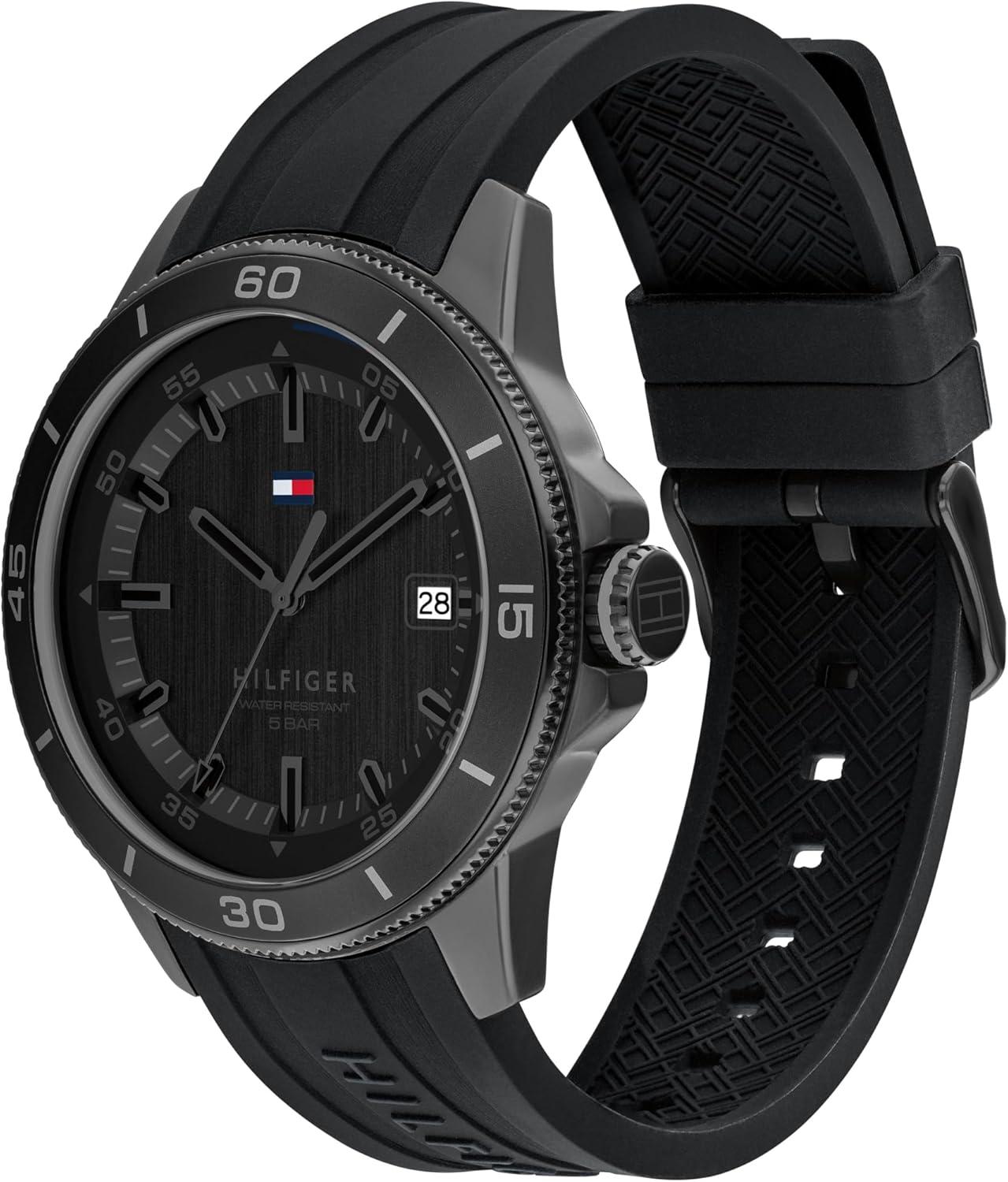 imageTommy Hilfiger Mens 3Hand Quartz Watch Round Case Sporty Iconic Style Gift for Him 43mmBlack
