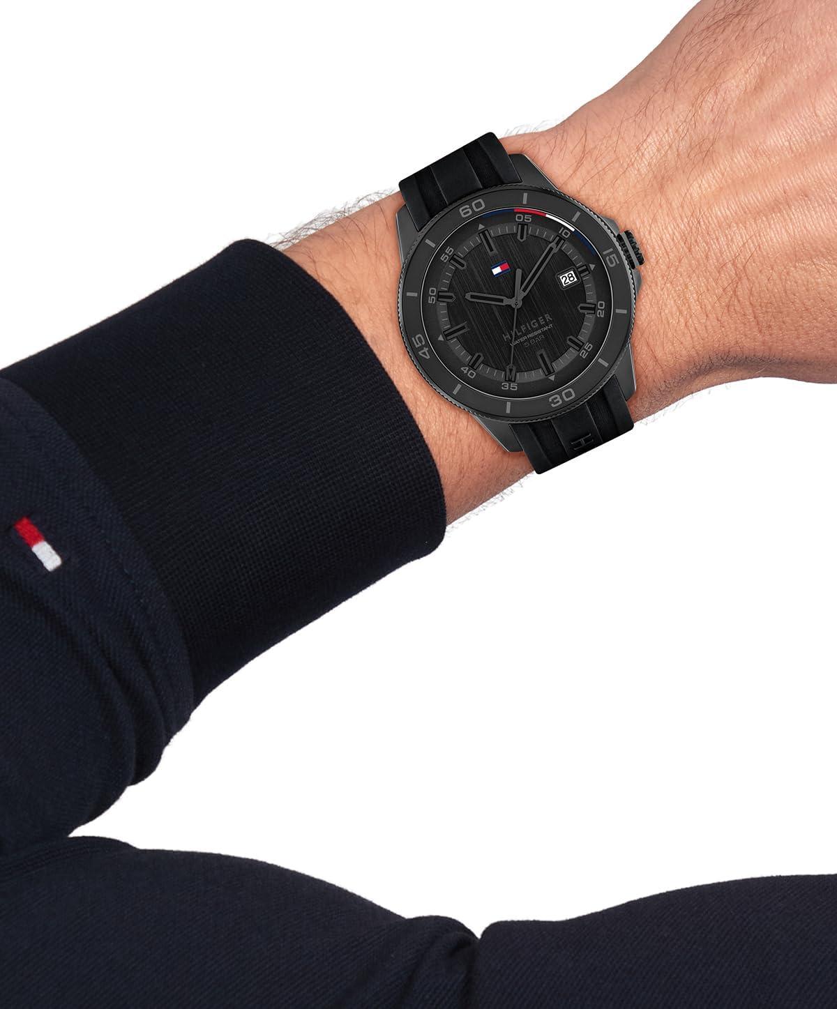imageTommy Hilfiger Mens 3Hand Quartz Watch Round Case Sporty Iconic Style Gift for Him 43mmBlack