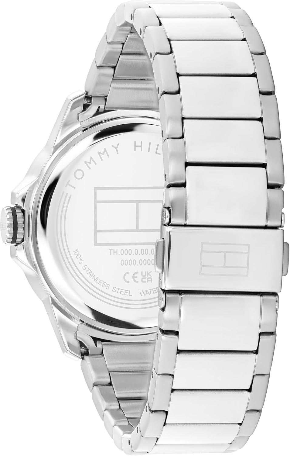 imageTommy Hilfiger Mens 3Hand Quartz Watch Round Case Sporty Iconic Style Gift for Him 43mmSilverCream