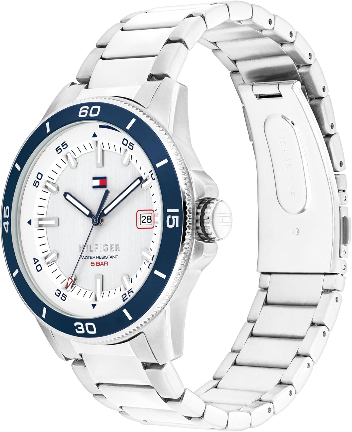 imageTommy Hilfiger Mens 3Hand Quartz Watch Round Case Sporty Iconic Style Gift for Him 43mmSilverCream