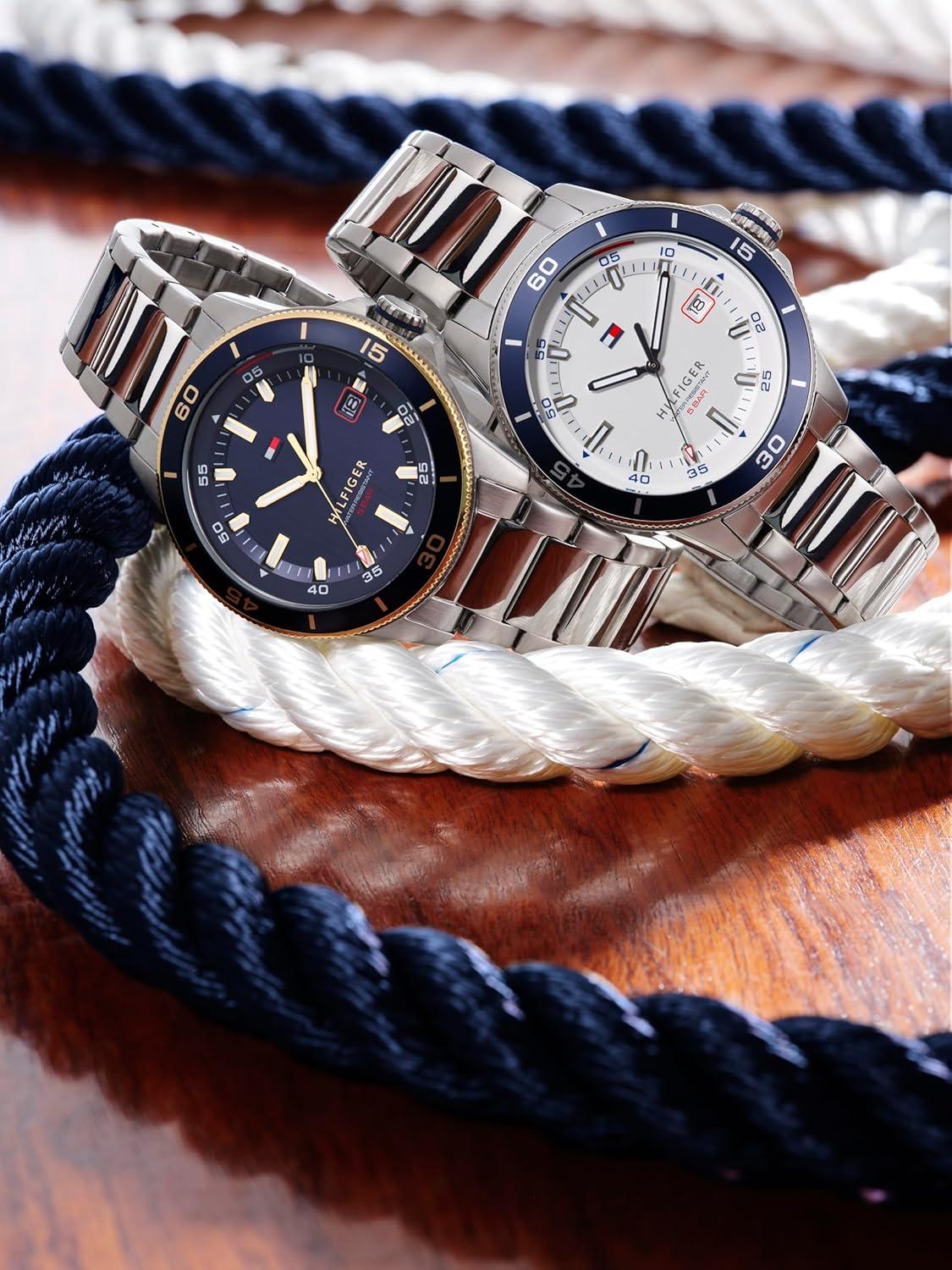 imageTommy Hilfiger Mens 3Hand Quartz Watch Round Case Sporty Iconic Style Gift for Him 43mmSilverCream