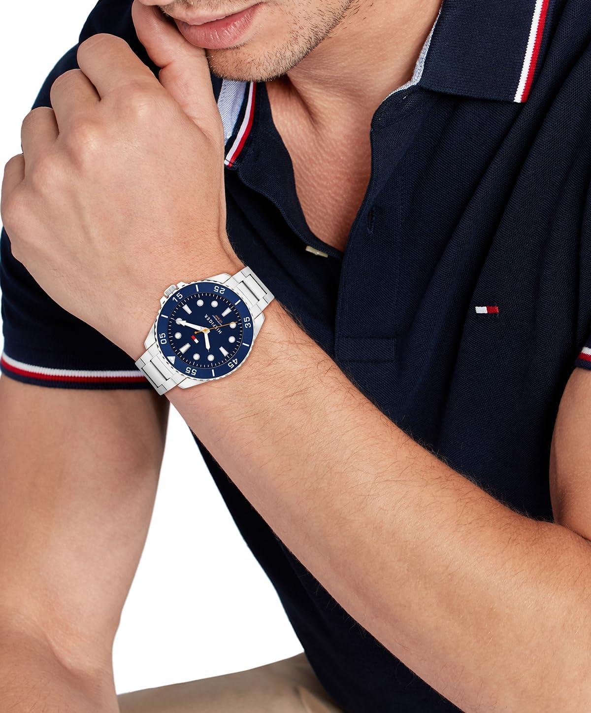 imageTommy Hilfiger Mens Bold DiveInspired Watch 3H Quartz Movement Stainless Steel and Aluminum Case Aluminum Sport Bezel Link Bracelet AdventureReady Gift for Him