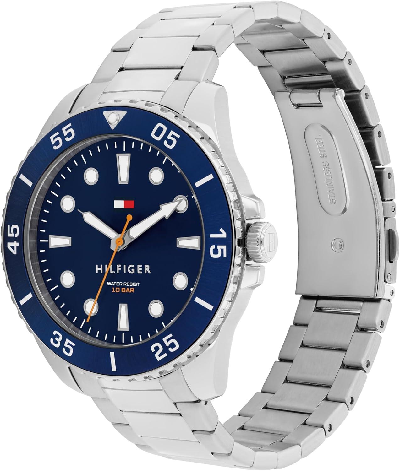imageTommy Hilfiger Mens Bold DiveInspired Watch 3H Quartz Movement Stainless Steel and Aluminum Case Aluminum Sport Bezel Link Bracelet AdventureReady Gift for Him