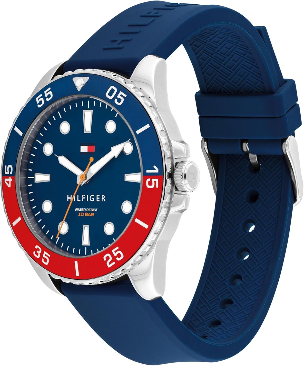 imageTommy Hilfiger Mens Bold DiveInspired Watch 3H Quartz Movement Stainless Steel and Aluminum Case Aluminum Sport Bezelt AdventureReady Gift for HimBlue