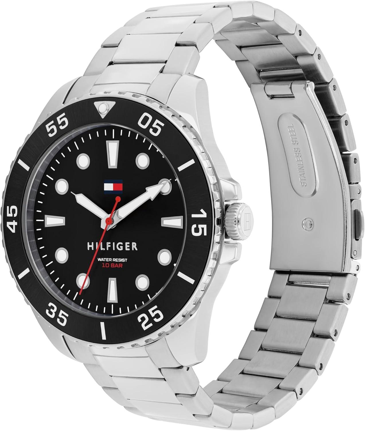 imageTommy Hilfiger Mens Bold DiveInspired Watch 3H Quartz Movement Stainless Steel and Aluminum Case Aluminum Sport Bezelt AdventureReady Gift for HimSilver