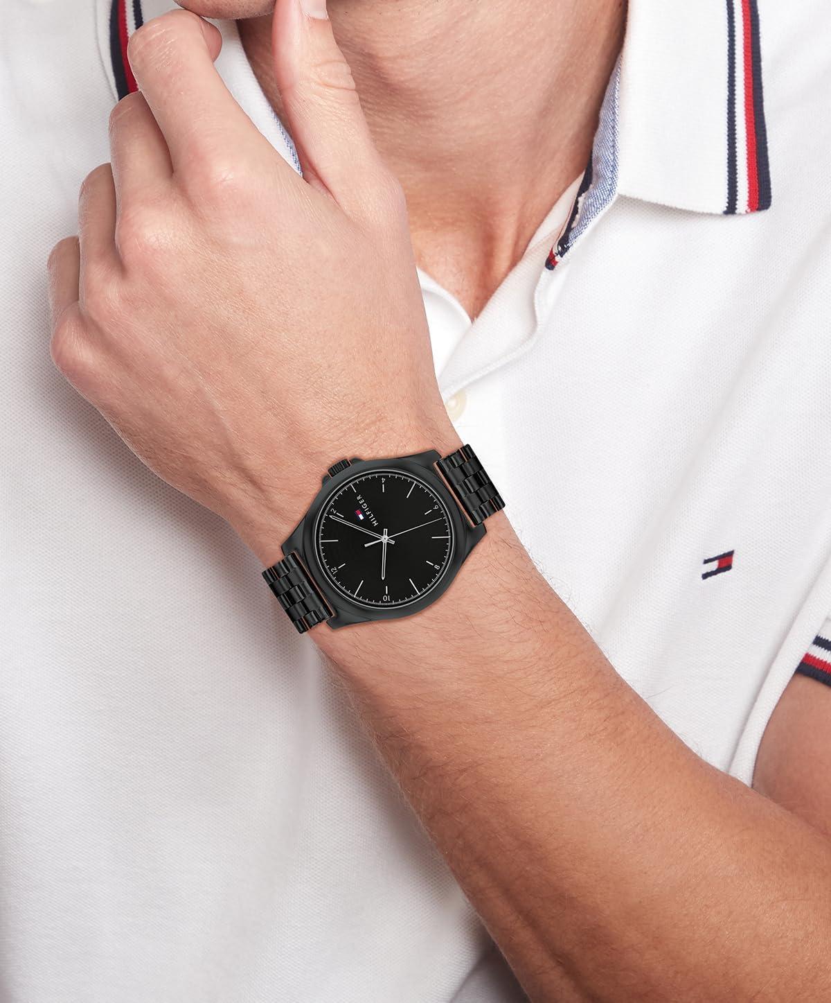 imageTommy Hilfiger Mens Casual Watch 3H Quartz Stainless Steel Wristwatch Water Resistant up to 3 ATM30 Meter Premium Fashion Timepiece for All Occasions 42 mmBlack
