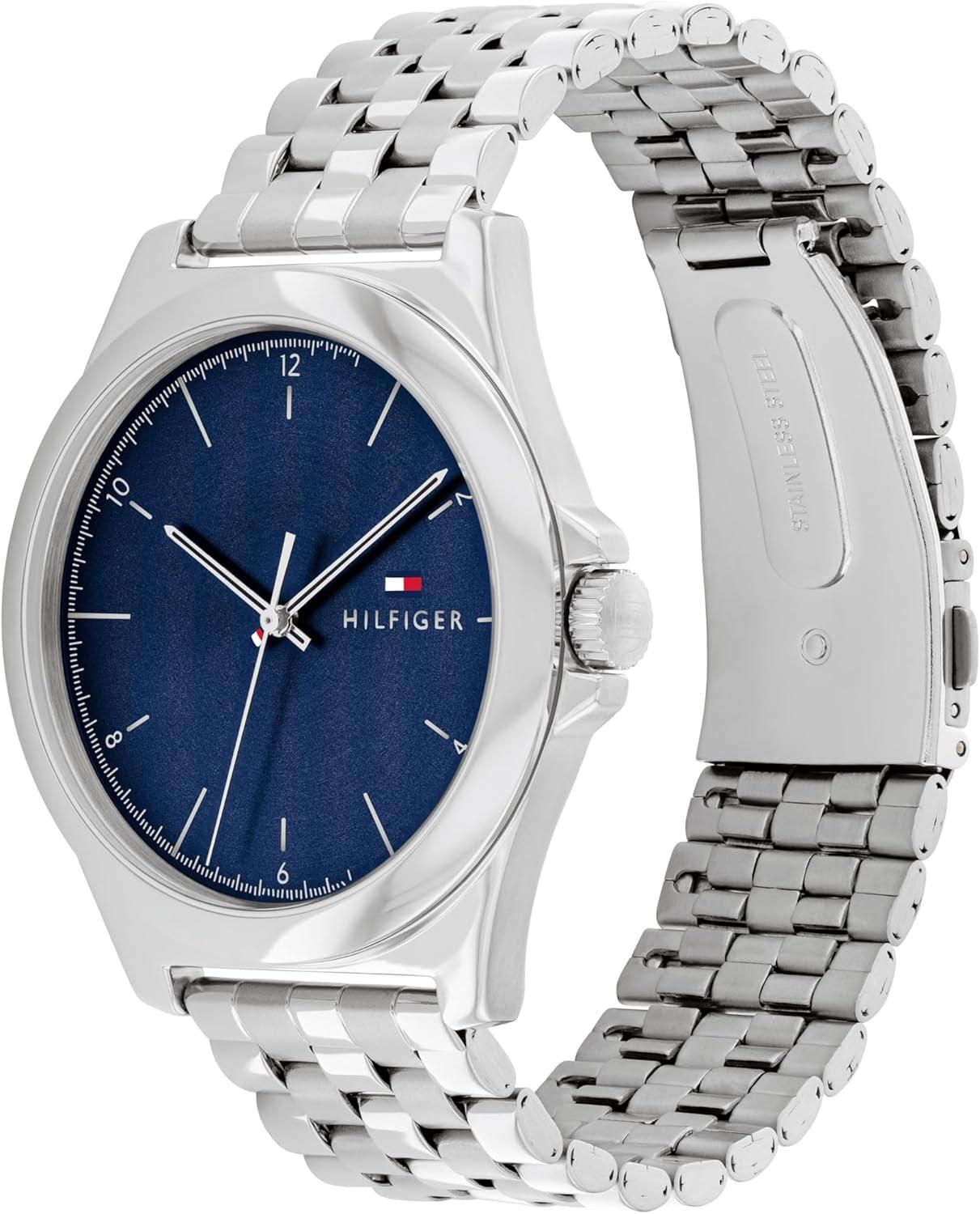 imageTommy Hilfiger Mens Casual Watch 3H Quartz Stainless Steel Wristwatch Water Resistant up to 3 ATM30 Meter Premium Fashion Timepiece for All Occasions 42 mmSilver