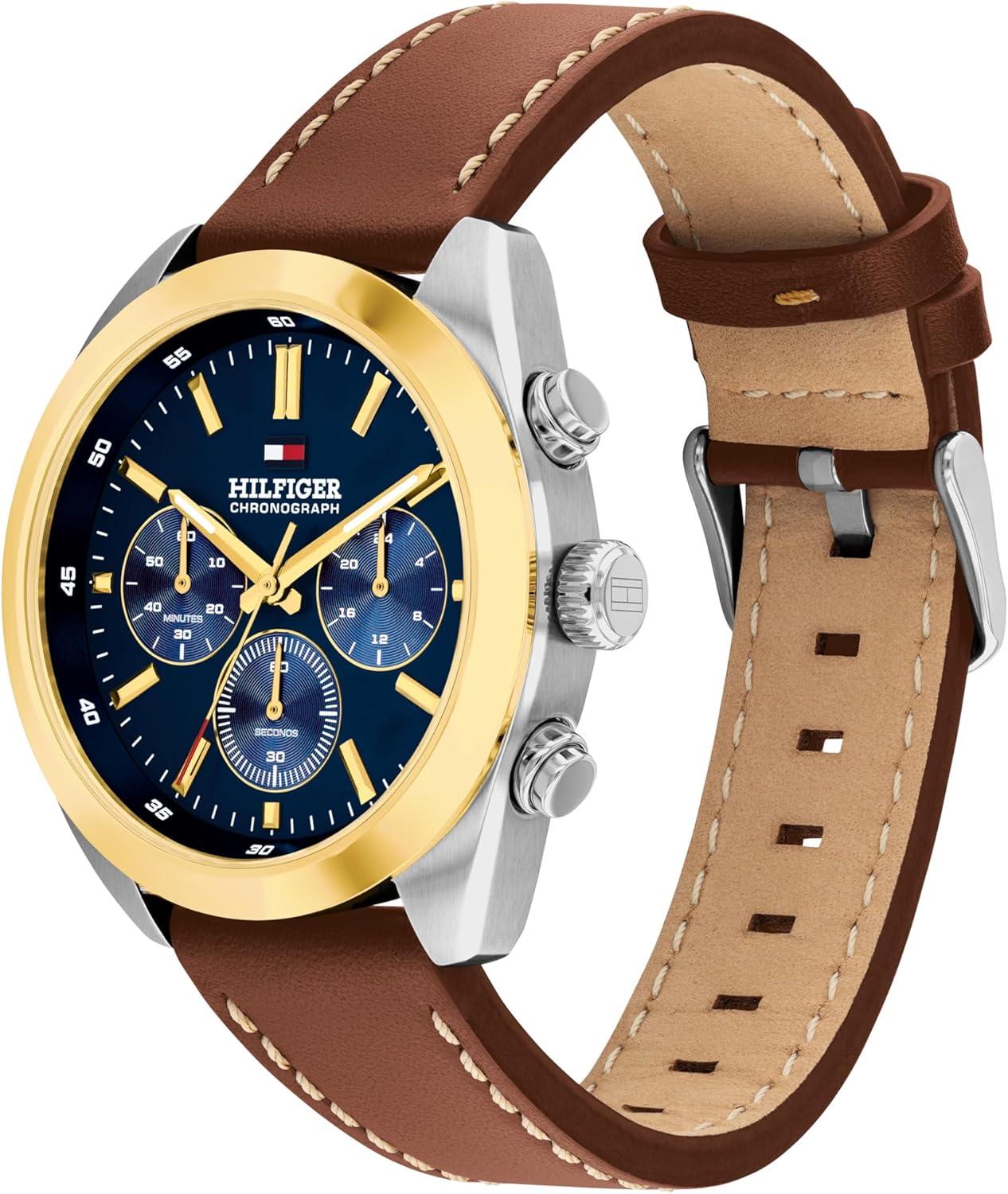 imageTommy Hilfiger Mens Chronograph Quartz Watch 40mm Stainless Steel Case Leather Strap VintageInspired Design Gift for HimBrown