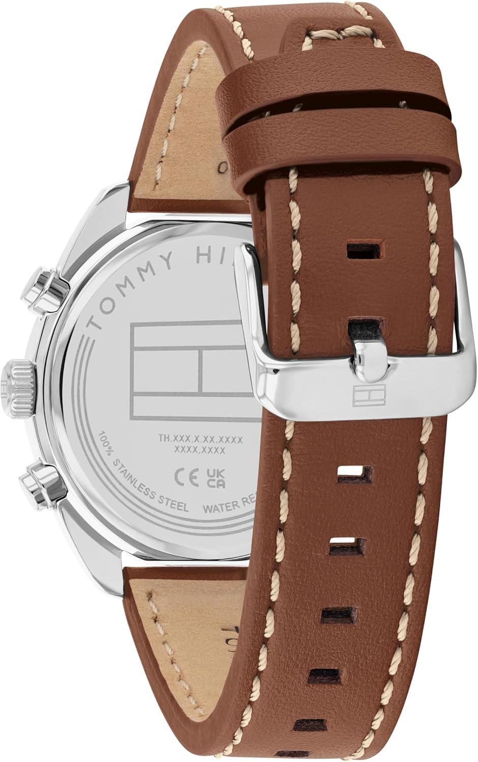 imageTommy Hilfiger Mens Chronograph Quartz Watch 40mm Stainless Steel Case Leather Strap VintageInspired Design Gift for HimBrown