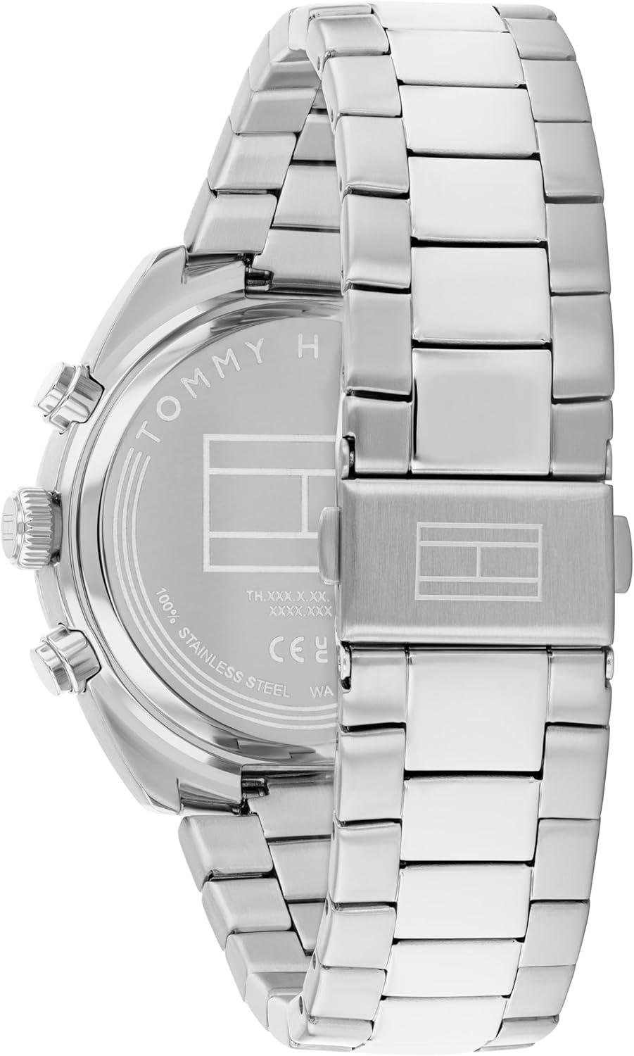 imageTommy Hilfiger Mens Chronograph Quartz Watch 40mm Stainless Steel Case Leather Strap VintageInspired Design Gift for HimSilver