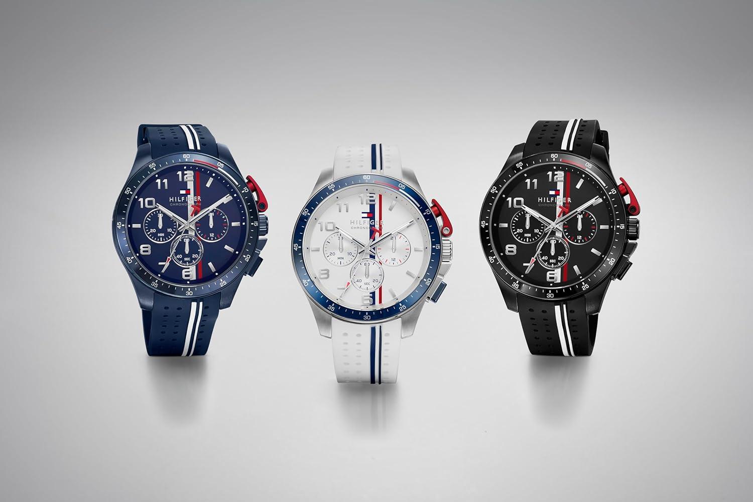 imageTommy Hilfiger Mens Chronograph Watch RacingInspired Sporty Design Silicone Strap 5 ATM Water Resistance Bold and Stylish Timepiece Gift for Him 46mmBlack
