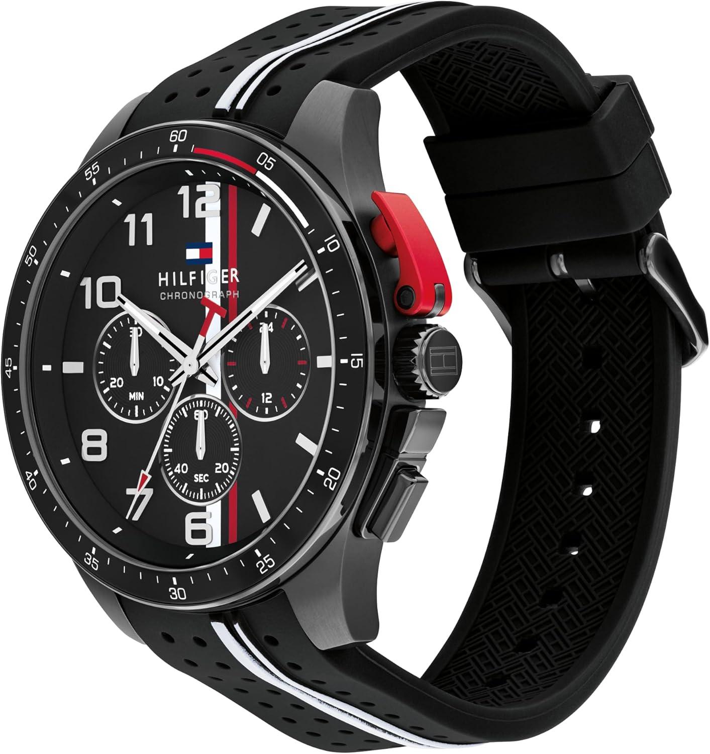 imageTommy Hilfiger Mens Chronograph Watch RacingInspired Sporty Design Silicone Strap 5 ATM Water Resistance Bold and Stylish Timepiece Gift for Him 46mmBlack