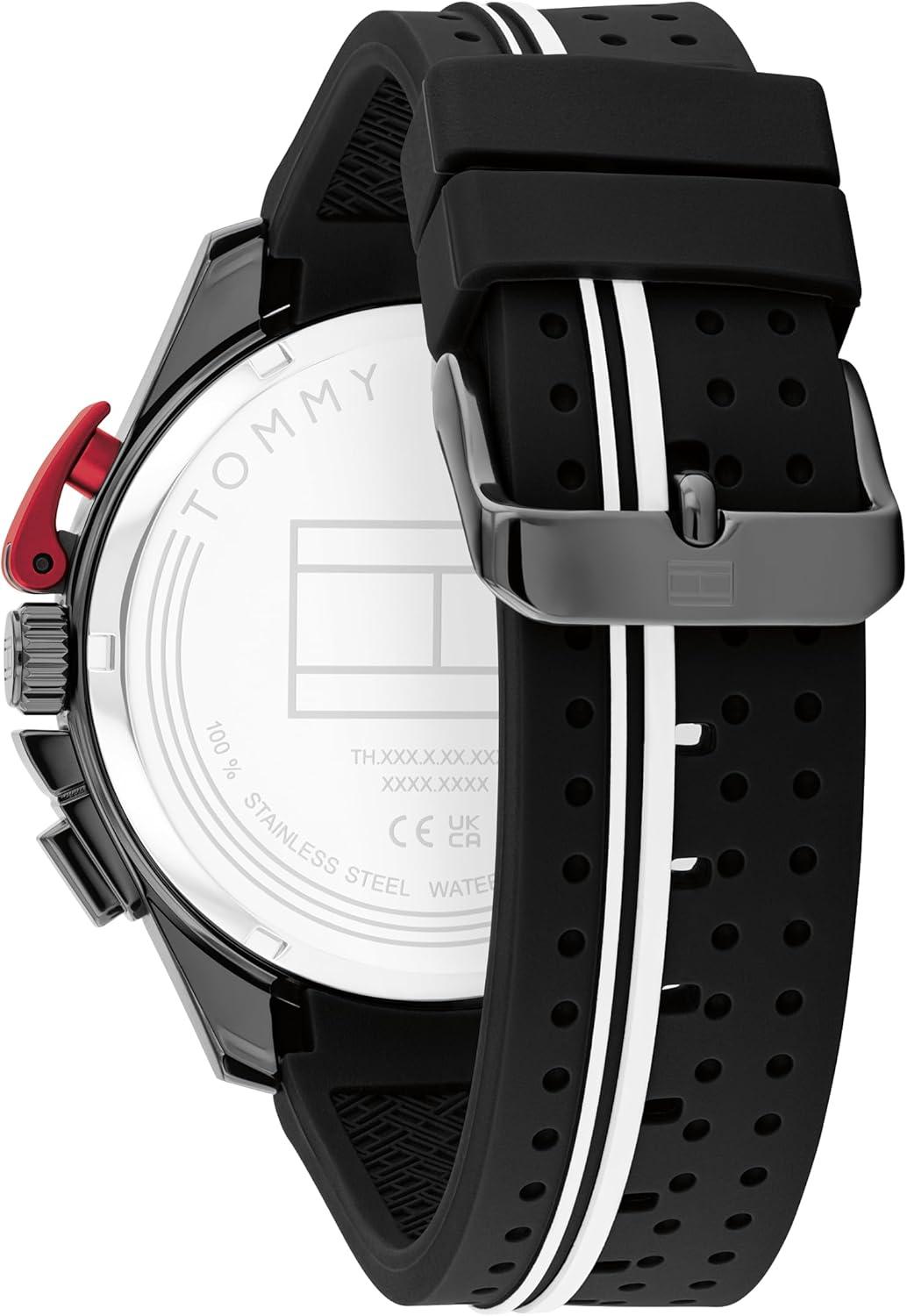 imageTommy Hilfiger Mens Chronograph Watch RacingInspired Sporty Design Silicone Strap 5 ATM Water Resistance Bold and Stylish Timepiece Gift for Him 46mmBlack