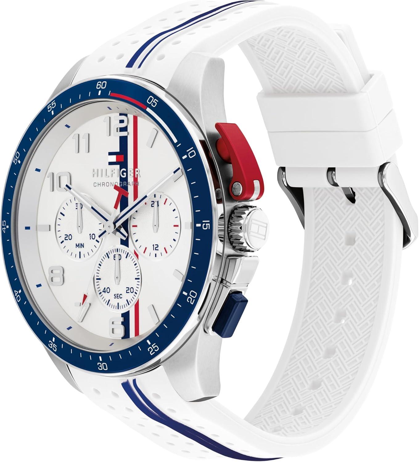 imageTommy Hilfiger Mens Chronograph Watch RacingInspired Sporty Design Silicone Strap 5 ATM Water Resistance Bold and Stylish Timepiece Gift for Him 46mmWhite