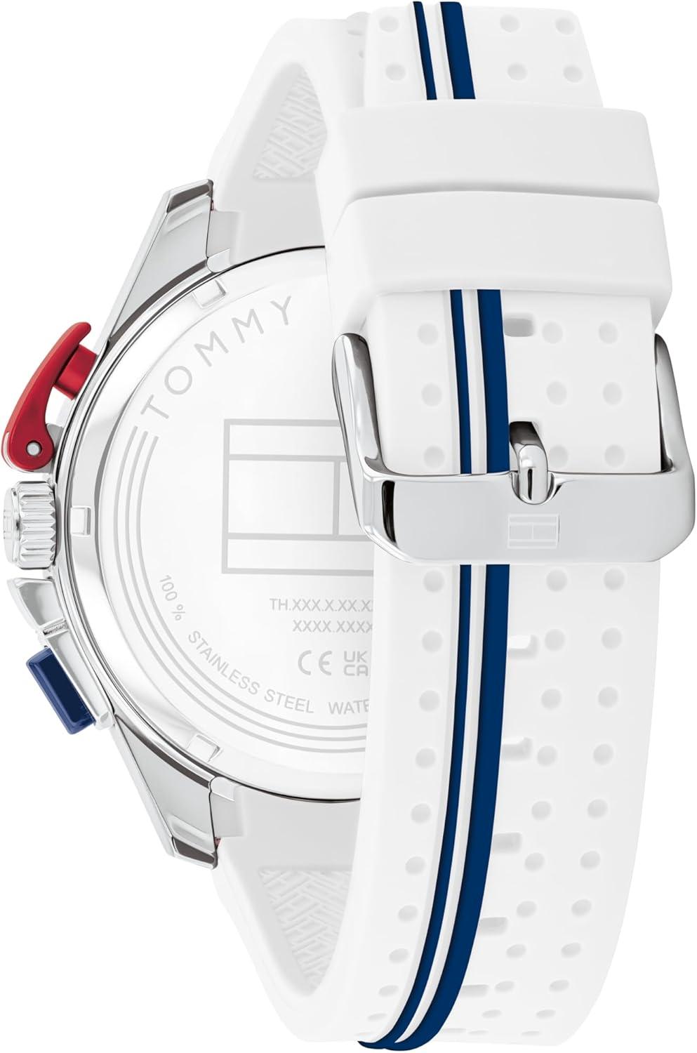 imageTommy Hilfiger Mens Chronograph Watch RacingInspired Sporty Design Silicone Strap 5 ATM Water Resistance Bold and Stylish Timepiece Gift for Him 46mmWhite
