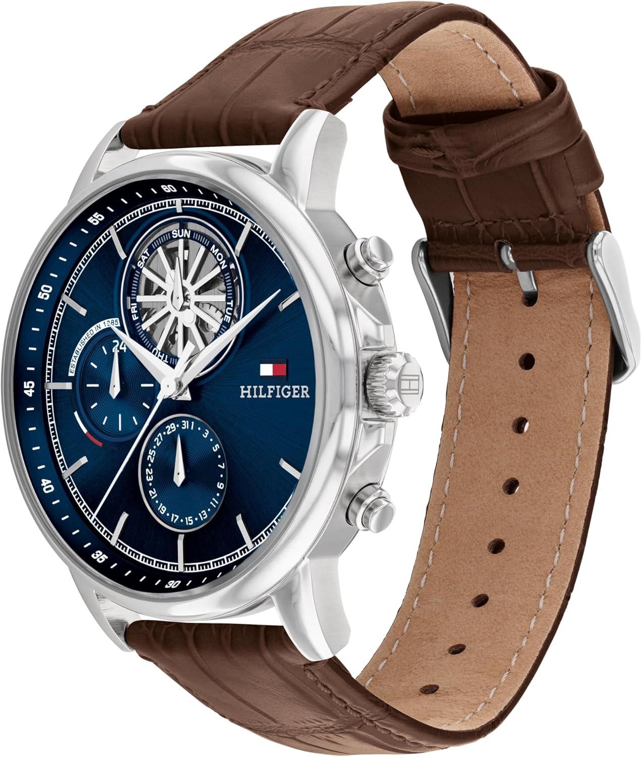 imageTommy Hilfiger Mens Dress Watch Multifunction Leather Wristwatch Water Resistant up to 5 ATM50 Meters Premium Fashion Timepiece for All Occasions 44mmBrown