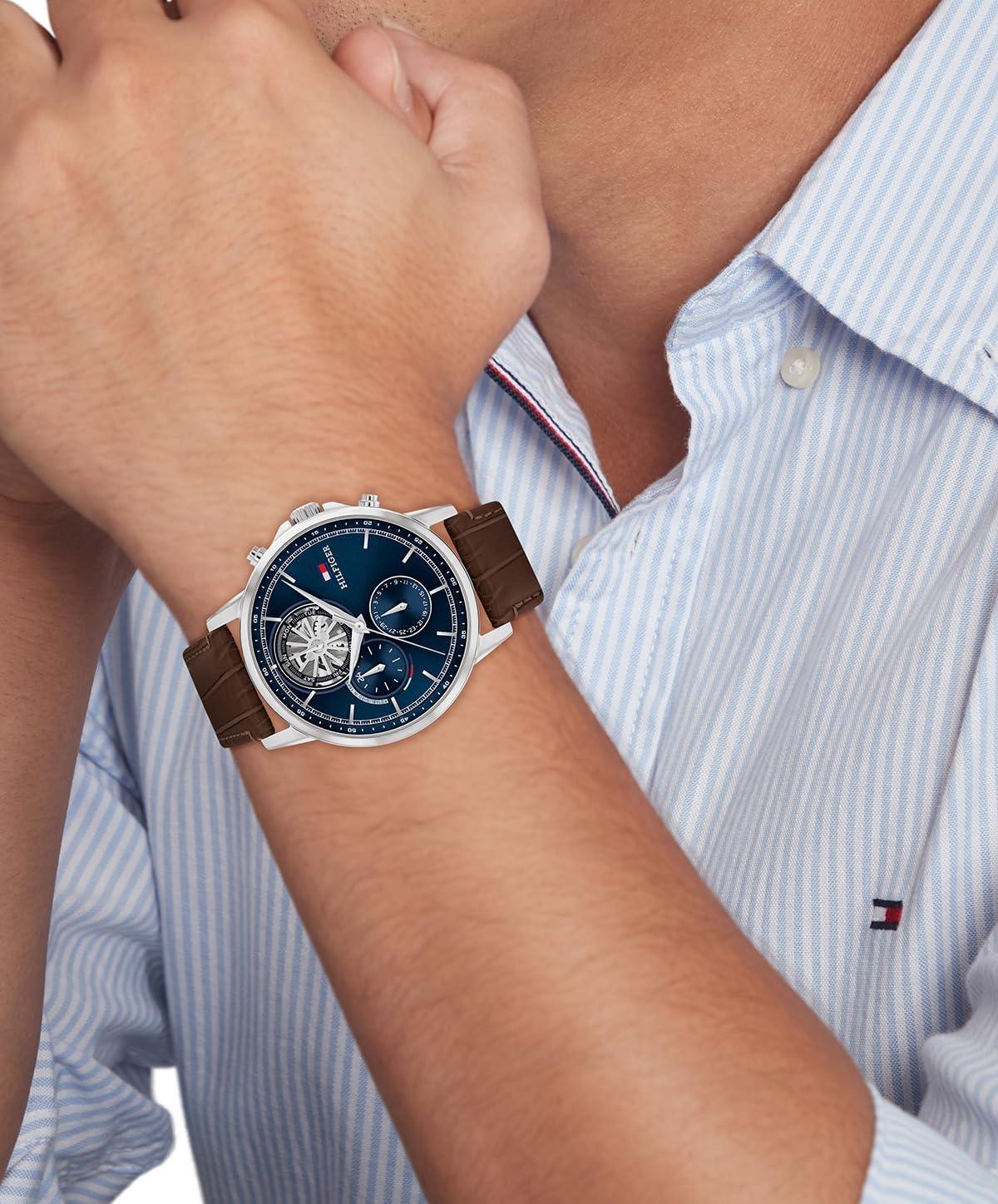 imageTommy Hilfiger Mens Dress Watch Multifunction Leather Wristwatch Water Resistant up to 5 ATM50 Meters Premium Fashion Timepiece for All Occasions 44mmBrown