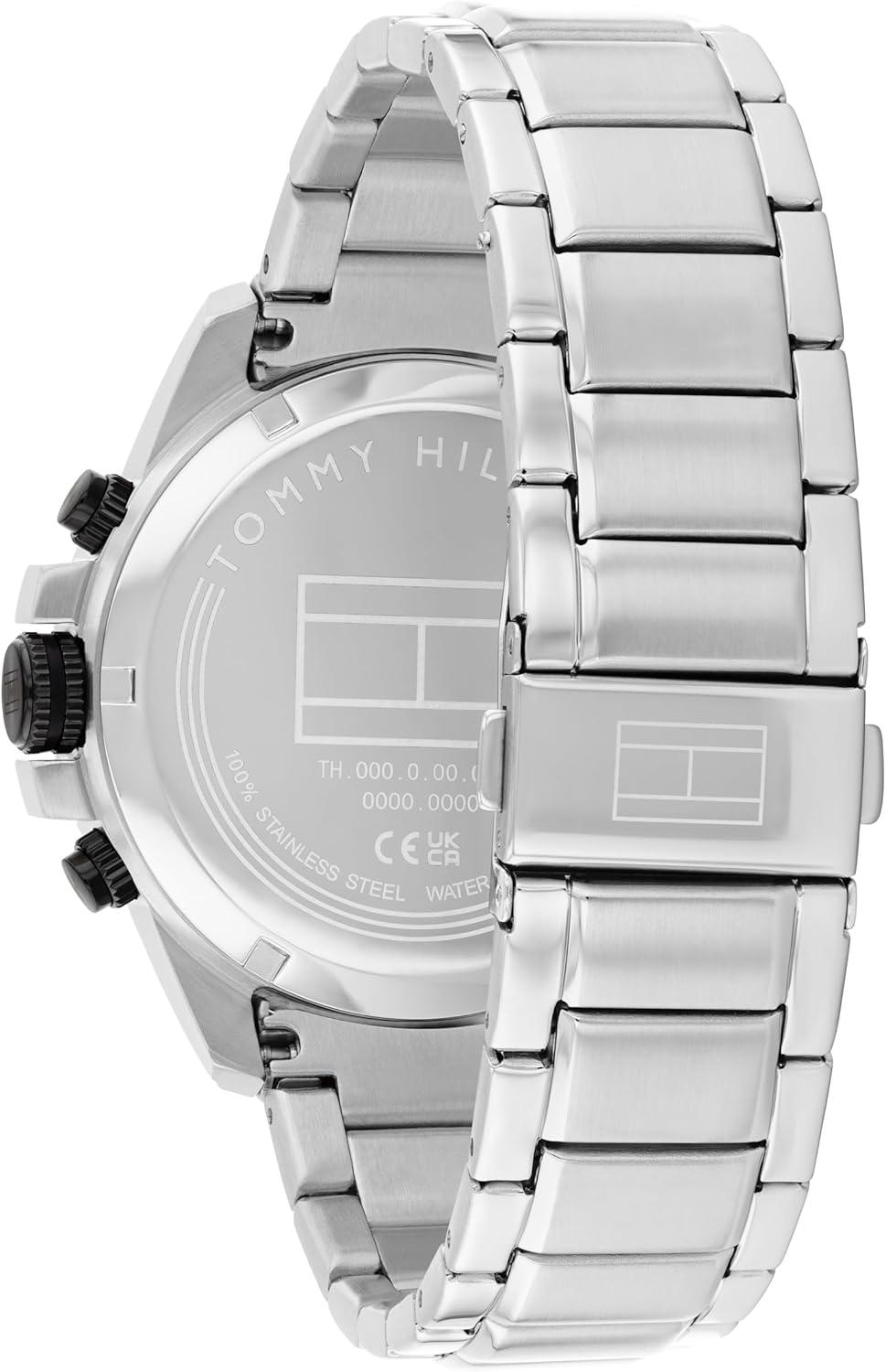 imageTommy Hilfiger Mens Dynamic Watch Quartz Multifunction Stainless Steel Case RadialEtched Dial with CDTextured SubEyes Tapered Indexes Magnified Date Window Gift for HimSilver