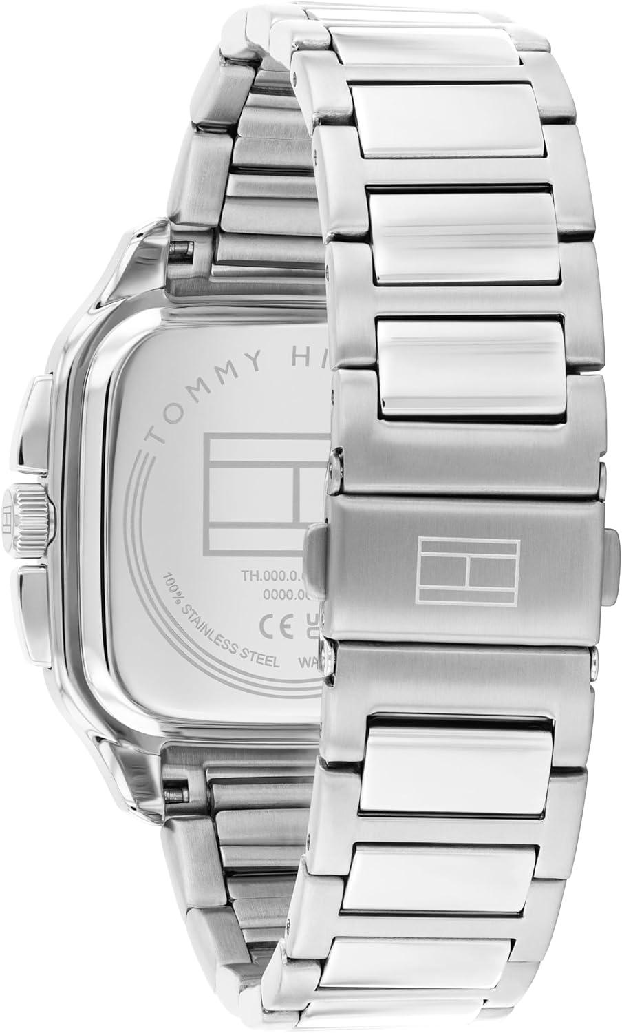imageTommy Hilfiger Mens Multifunction Quartz Watch 37x39mm Tank Case Calfskin Strap SportInspired Design Gift for HimSilver