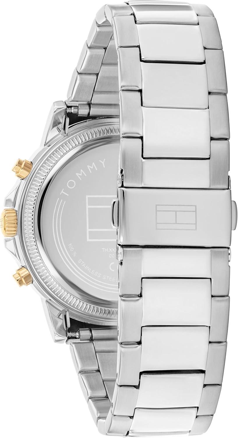 imageTommy Hilfiger Mens Multifunction Quartz Watch 44mm Stainless Steel Case DoubleLayer Dial Link Bracelet SkeletonInspired Design Gift for HimGreen