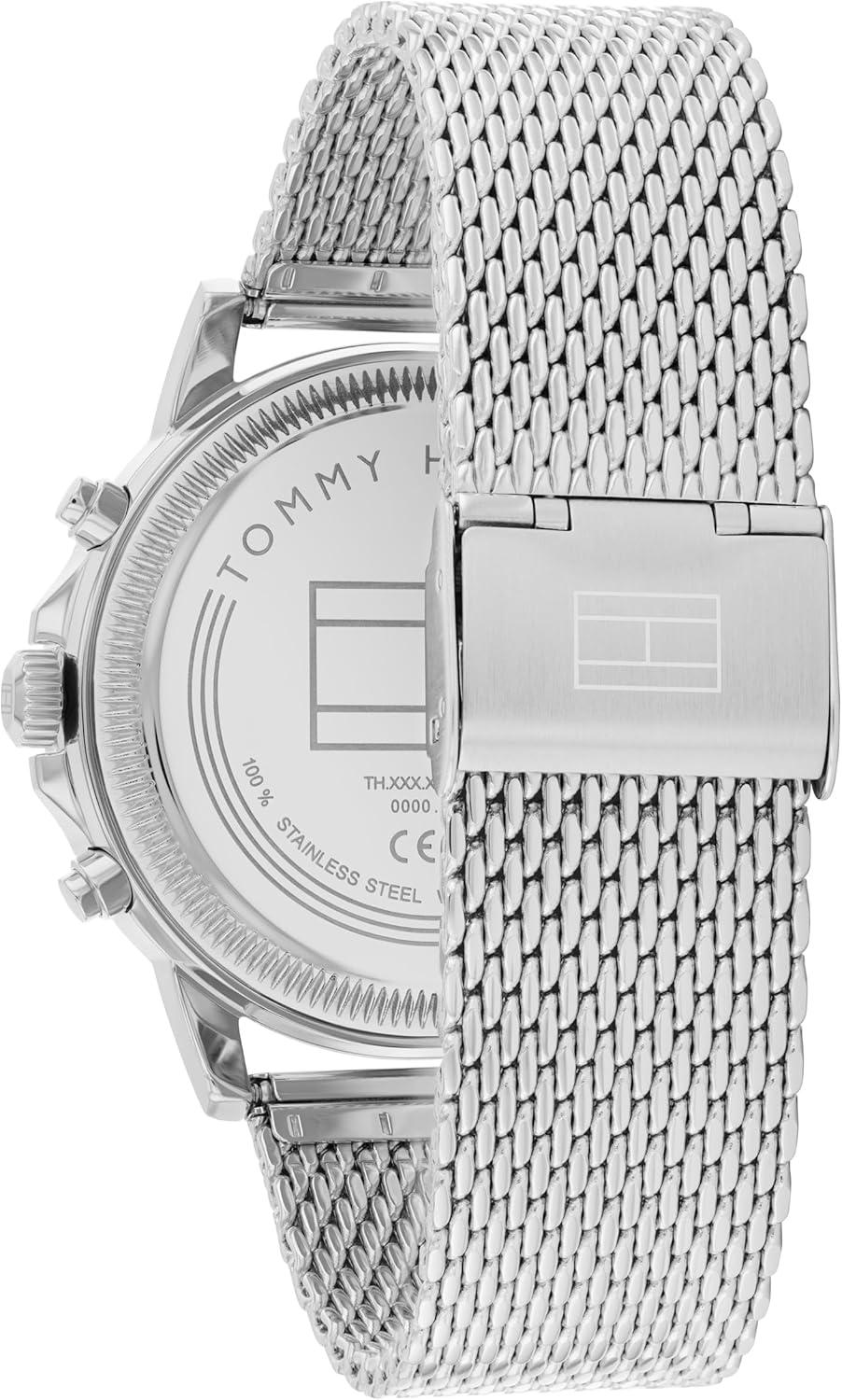imageTommy Hilfiger Mens Multifunction Quartz Watch 44mm Stainless Steel Case DoubleLayer Dial Link Bracelet SkeletonInspired Design Gift for HimNavy