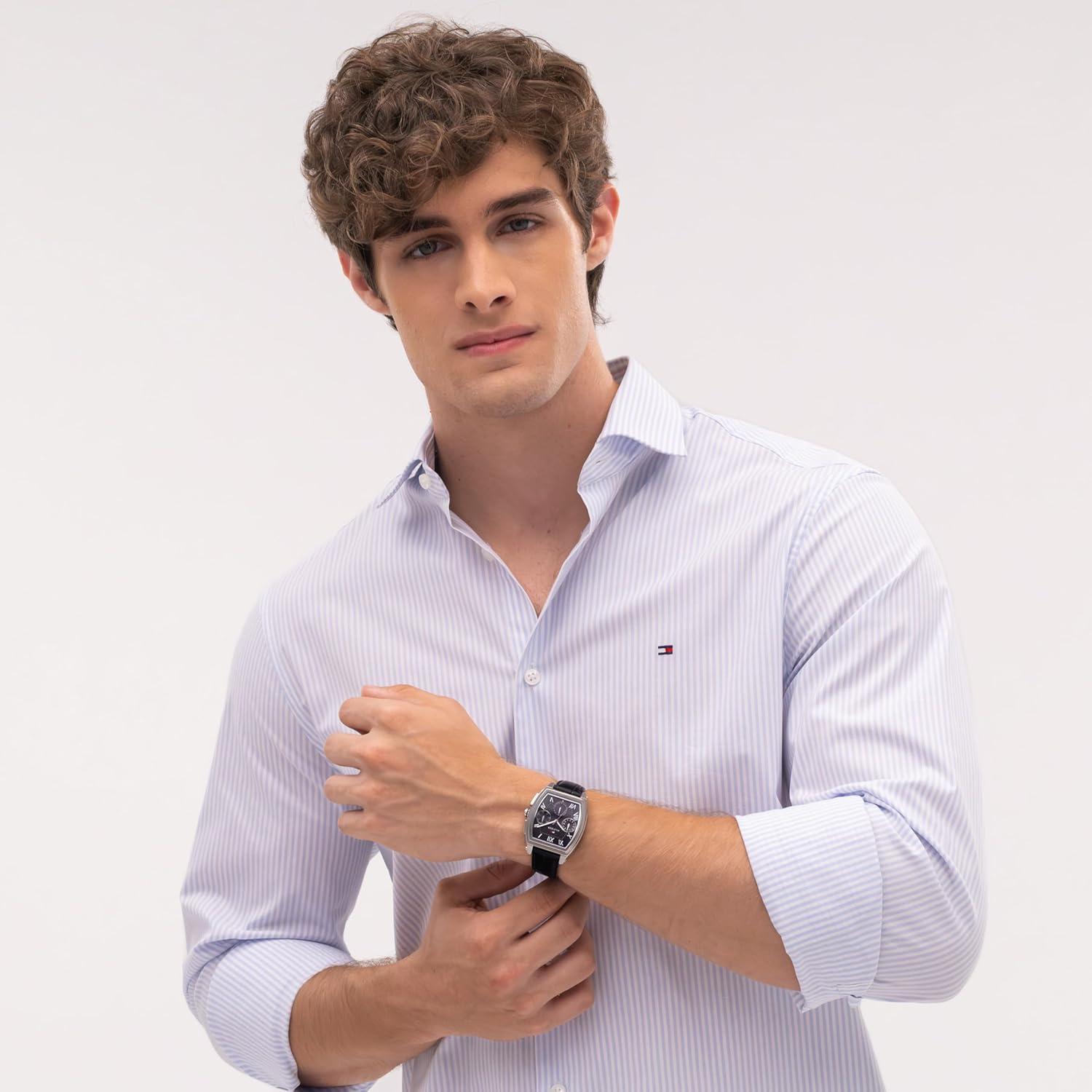 imageTommy Hilfiger Mens Multifunction Quartz Watch Inspired by Oxford Shirt Water Resistant up to 30m Sophisticated Timepiece Gift for Him 36mmBlack