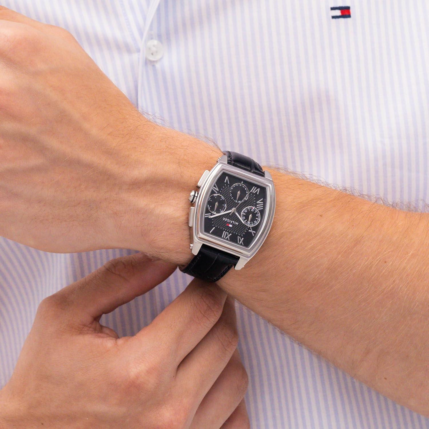 imageTommy Hilfiger Mens Multifunction Quartz Watch Inspired by Oxford Shirt Water Resistant up to 30m Sophisticated Timepiece Gift for Him 36mmBlack