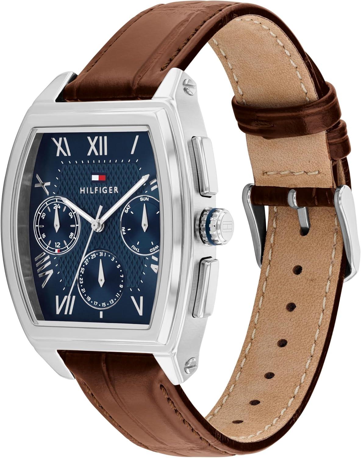 imageTommy Hilfiger Mens Multifunction Quartz Watch Inspired by Oxford Shirt Water Resistant up to 30m Sophisticated Timepiece Gift for Him 36mmBrown